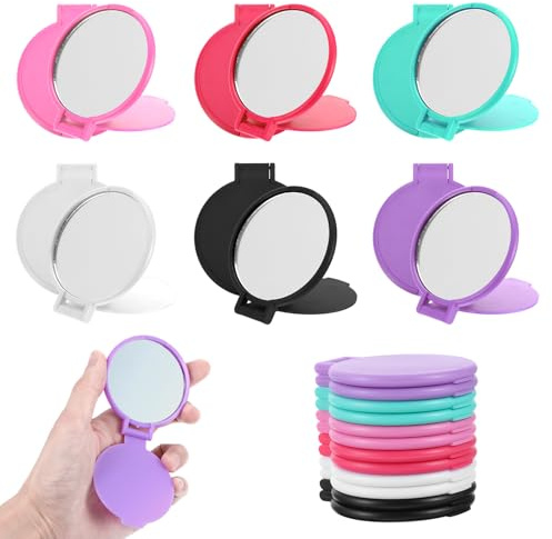 Ptwola 12 pièces Miroir de poche portable pliable Miroir de voyage Mini-miroir rond Miroir de maquillage Compact Miroir pliant Compact pour filles Femmes Sacs à main Voyage Portefeuilles Téléphones
