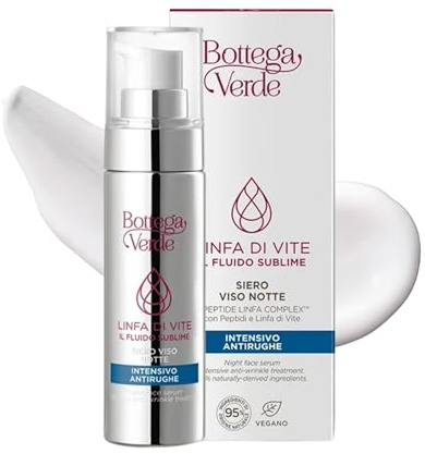 Bottega Verde - Linfa di Vite Il Fluido Sublime, Siero Viso Notte 30 ml, Effetto Filler Notturno, con Peptidi, Linfa di Vite, Acido Ialuronico e Ceramidi, per Tutti i Tipi di Pelle
