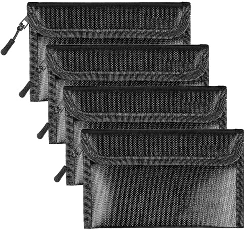 4 Schwarze Feuerfeste Dokumententasche 21,5 X 14 cm, Geldtasche Feuerfest Wasserdicht, Lipo Safe Bag, Abgeschirmte Elektronische Signale, Bietet Platz für Bargeld, Quittungen, Rechnungen, Pässe