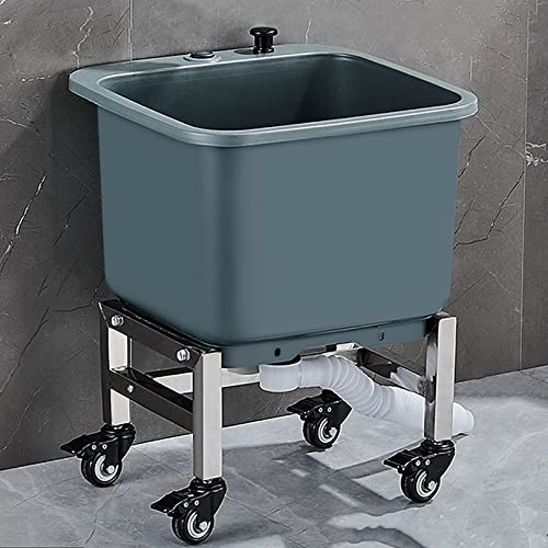 JKJZSALJ Movable Floor Mop Sink With Rollers, Balcony Bathroom Mop Service Basin Heavy Duty Slop Sinks, Multipurpose Sink For Garage Or Shop,Grey,40cm