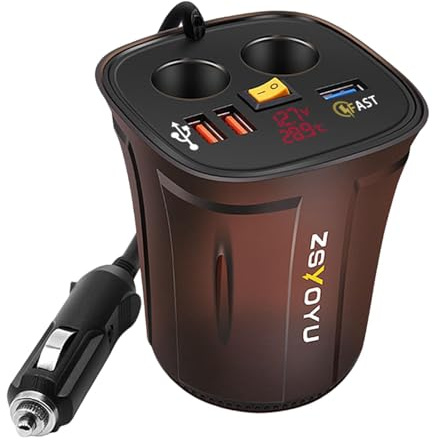 Caricatore multiplo da auto - adattatore per auto ad alta velocità con display, inverter di ricarica portatile Distributore di corrente multifunzionale con prese USB, caricatore rapido a forma di