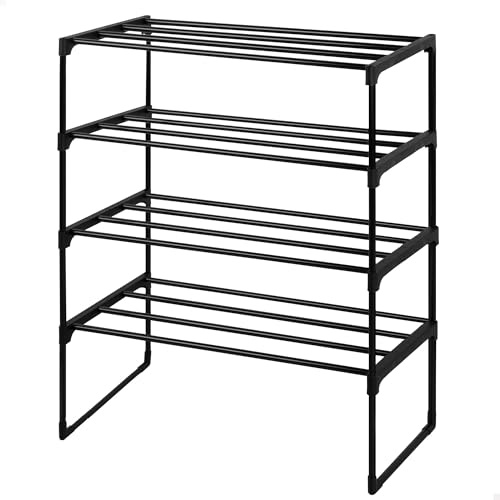 AKTIVE Max Home 18814 Étagère à Chaussures, 68 x 30 x 85 cm, Poids Maximum supporté 16 kg, 4 Niveaux, Organisateur, Structure Noire, pour entrée, Chambre, empilable