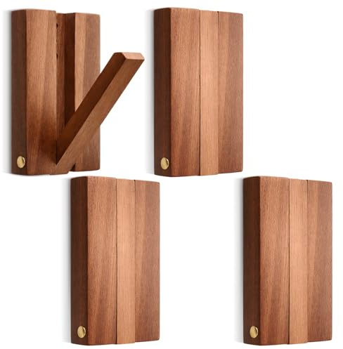 Jetec 4 Gancio Appendiabiti 14 x 8 x 2,5 cm Limite di Peso 22 Libbre Pieghevole Ribaltabili Singolo Legno Ganci Appendiabiti in Legno da Parete per Cappotto Giacche Cappotti Sciarpe Borse