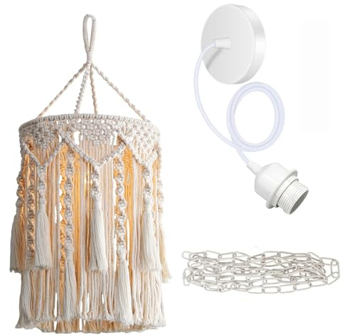 Riohan Boho Hängelampe Stoffkunst Pendelleuchte, Handgefertigte Boho Kronleuchter Hängelampe Pendelleuchten für Wohnzimmer, Schlafzimmer, Küche 73 * 30cm