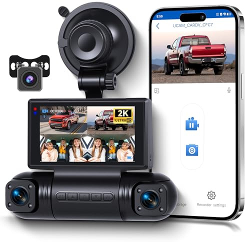 Rimoody Dashcam 2K 4-kamerasystem, WiFi App Viidure – 360° bilkamera med mörkerseende, rörelsesensor, parkeringshjälp, G-sensor för bil