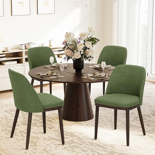 COLAMY Gepolsterte Esszimmerstühle 4er Set, Moderne Küchenstühle mit Rückenlehne, Stoffstuhl mit Holzbeinen für Esszimmer, Küche, Restaurant, Grün