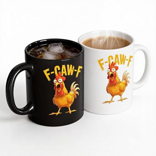KUWUNG 2PCS Funny Chicken Mug 11oz, Screaming Rooster Meme Cup, Novelty Ceramic Mugs, Crazy Hen Ceramic F Caw F Coffee Mug, Chicken Gifts for Chicken Lovers, Suit for Coffee Milk Tea(no Sound)