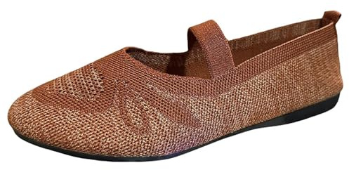 Halvskor dam eleganta – fritidsskor dam fashionabla barfotaskor andas damskor halkfria ortopediska bekväma Mary Janes Loafer för vardag och promenader sommarskor, BRUN, 43 EU