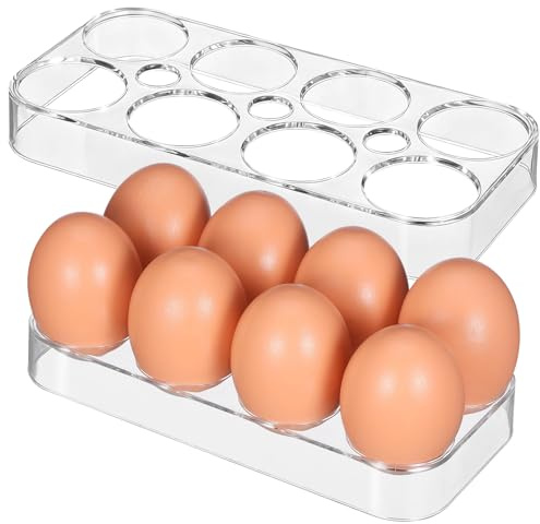 lomdung 2 Piezas Porta Huevos para Nevera, 17.5 x 8.5 x 2.2cm Hueveras para Frigorifico, Caja de Almacenamiento de Huevos con 8 Compartimentos, Práctico y Conveniente, para Cocinas y Frigoríficos