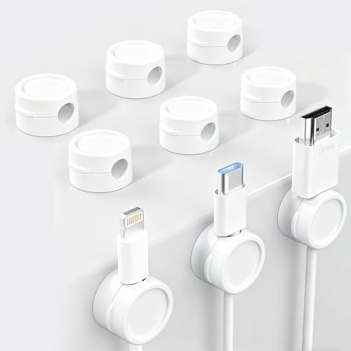 9 Pièces Organisateur de Câbles Magnétique en Silicone, Clips de Câbles Auto-adhésifs pour Bureau, Table de Nuit, Attache Cable Adhesif pour Câbles HDMI, USB, Audio, Céramique, Bois, Acier, Blanc