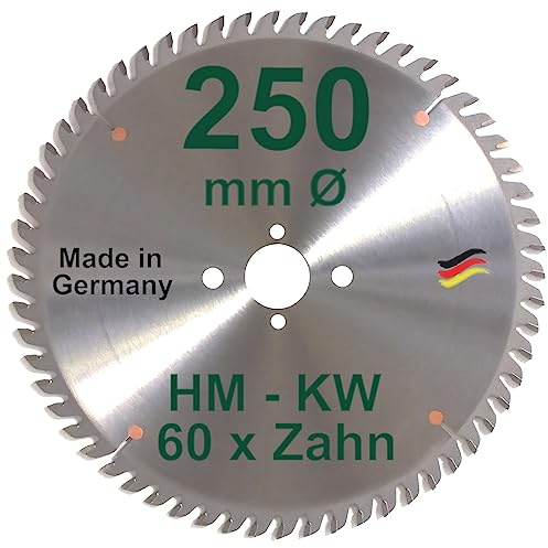 HM Sägeblatt 250 x 30 mm Zähne 60 KW Kreissägeblatt Hartmetall 250mm Ersatzsägeblatt für AEG Atlas Copco De Walt Elektra Elu Emco Festo Flott Haffner Kity Kress Mafell Metabo Scheppach Striebig Ulmia
