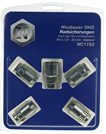 Neubauer Lot de 4 Ecrous 12x125 - L32.5 - H19/21 - Antivol de Roues