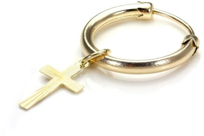 9 karat guld enkel sovande ringörhänge med kors/herrörhängen, 9K guld