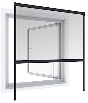 Windhager Insektenschutz Rollo Fliegengitter Alurahmen für Fenster, individuell kürzbar, 160 x 160 cm, anthrazit