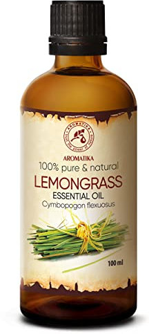 Zitronengras Öl 100ml - Cymbopogon Flexuosus - Indien - Natürlich & Rein - Lemongrasöl Ätherisches - für Aromatherapie - Aroma Diffuser - Duftlampe - Raumduft - Lemongrass Essential Oil