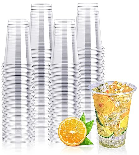 Lilymicky 200 Pack 10 oz Clear Plastic Cups, PET Disposable Drinking Cups Perfect for Birthday Parties, Ceremonies, Events
