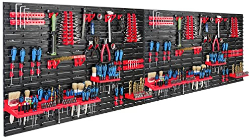 SimpleThing Lagersystem Werkstattregal | 230 x 78 cm | | Wandregal mit Werkzeughalterungen - Wandplatten Extra Starke Schüttenregal Warkzeuglochwand Lagerregal Garage Regal