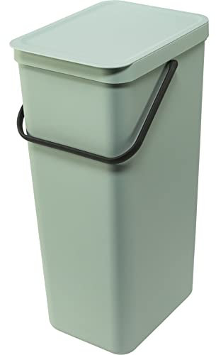 Brabantia - Sort & Go Waste Bin 40L - Large Recycling Bin for Kitchen - Stay Open Lid - Carry Handle - Easy to Clean - Fits Closely to the Wall - Compost Bin - Jade Green - 27 x 35 x 62 cm