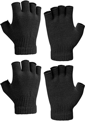 Kiiwah 2 Paar Halbfinger Handschuhe, Winter Fingerlose Handschuhe Strickhandschuhe für Herren Damen (Schwarz)