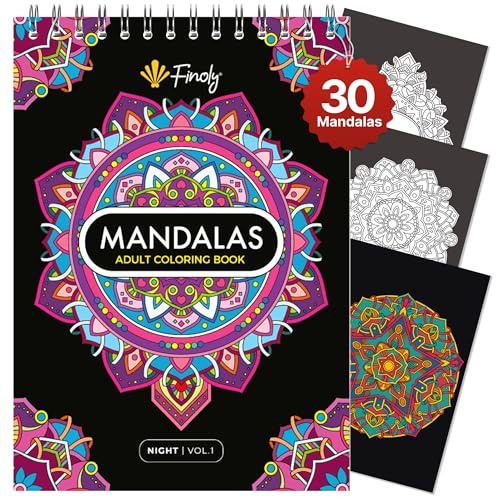 Finoly Mandalas a Colorier Adulte | Mandala Adulte Anti Stress | Cahier de Coloriage Mandala | Livre Coloriage adulte mandala Reliure Spirale