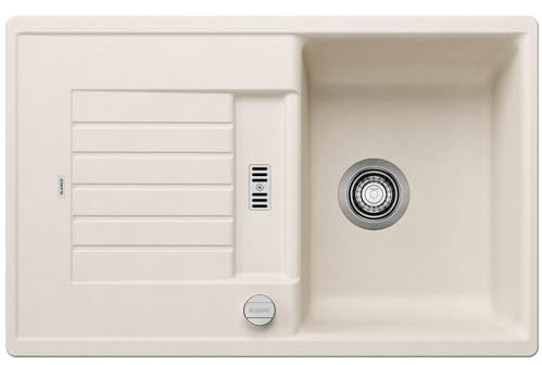 BLANCO ZIA 45 S Fregadero de granito de color blanco suave de SILGRANIT, tipo de montaje: instalación desde arriba, reversible, para armarios inferiores de 45 cm de ancho, lavabo grande, superficie | [78 x 50 x 20,2 cm] | para armarios inferiores de 45 cm de ancho | superficie fácil de limpiar | lavabo grande | reversible