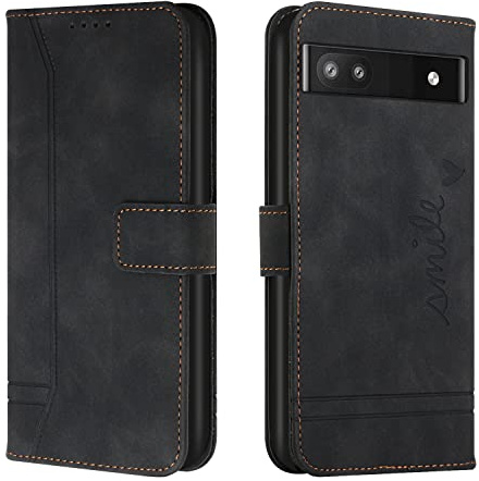 Bravoday Hülle für Google Pixel 6A, PU Ledertasche Handyhülle Flip Schutzhülle Kompatibel mit Google Pixel 6A, mit Kartenfäch & Kickstand, Schwarz