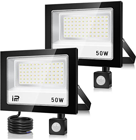 LED Strahler mit Bewegungsmelder Außen 50W 2 Stück,5000LM 7000K PIR Fluter Flutlicht,IP67 Wasserdichte Kaltweiß Superhell LED Scheinwerfer,72 LEDs Aussenstrahler für Eingang Garten Garage Hof
