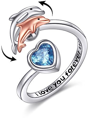 POPLYKE Mutter Tochter Delfin Fidget Ringe für Angst für Damen Sterling Silber Delfin Drehbare Stimmung Ringe Geschenke für Mädchen