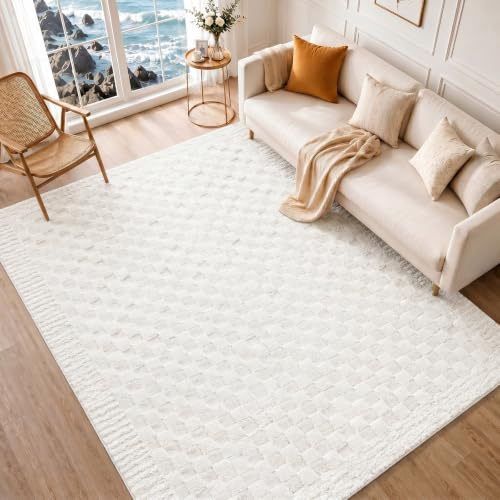 Livabliss Ekta Sanluri Shaggy Berber Carpet 160x213 cm, Living Room & Bedroom, Soft Plush Thick Pile, Neutral Boho Style, Easy Care, Ivory Off White