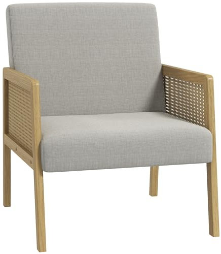 HOMCOM Akzentsessel, Relaxsessel, Loungesessel mit Armlehne in Rattanoptik, Gepolsterter Einzelsessel mit Leinenoptik, für Wohnzimmer, Schlafzimmer, Grau, 65,5 x 72 x 78 cm