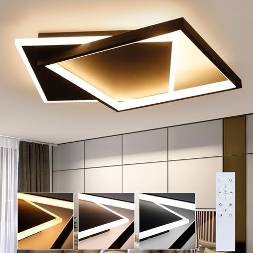 ZMH Deckenlampe LED Deckenleuchte Wohnzimmer - Wohnzimmerlampe Schwarz Schlafzimmerlampe Dimmbar mit Fernbedienung Schlafzimmer Deckenbeleuchtung 44W Küchenlampe Modern Flurlampe für Küche Flur Büro