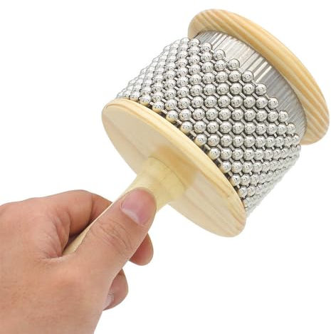 Wooden Cabasa Hand Shaker Pop Percussion Instrument with Stainless Steel Breads Latin Percussion Instrument (8.9 cm)