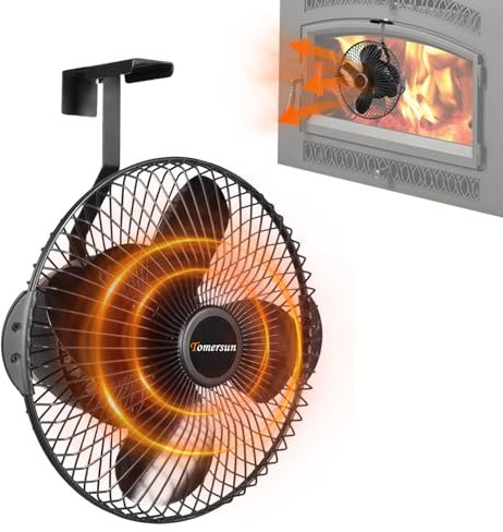 Tomersun Log Burner Fan Hanging Designed Stove Fan Heat Powered Wood Stove Fan with Protective Cover for Stove/Log Burner/Fireplace