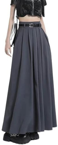 Gonna a pieghe grigia per donna estate nuovo stile vita alta con cintura A-line elegante gonna lunga da donna con volant-GRIGIO-S