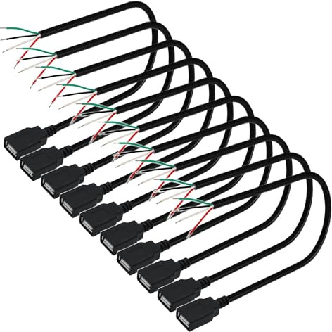 RUNCCI-YUN 10PCS câble Femme prise USB,soudable câble USB 2.0 Femme,4 broches Câble de données d'alimentation USB câble,USB rallonge de câble pour ou réparation de remplacement DIY (30cm)