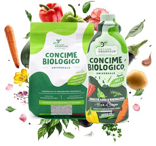 NaturaOrganica | Concime Biologico Universale 1,83 Kg Fertilizzante Naturale per Piante Fiori e Orto Concime per Agricoltura Biologica KIT Convenienza Liquido + Solido