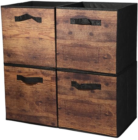 JAKAGO Foldable Storage Cubes 4 Pack,Superior Fabric Storage Boxes 30 x 30 x 30 cm,Cloth Drawer Organizer for Cube Shelves and Toys Clothes Magazines Books Storage(wooden)
