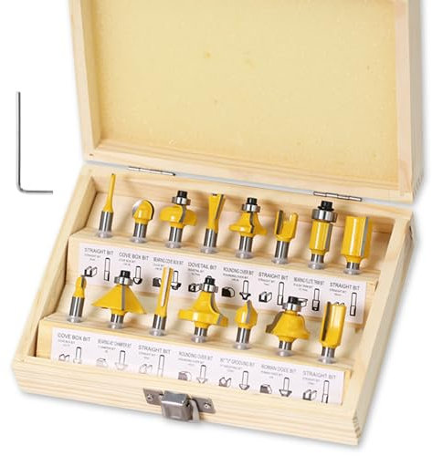 UAPPO 15 Stück Fräser für Oberfräse 6,35mm Schaft Oberfräse Fräser set 1/4 Zoll Schaft Profi Fräser-Bit,Nutfräser Profilfräser Oberfräser Set mit Holzkoffer für Holzbearbeitung