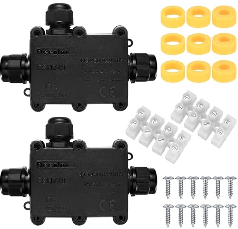 Abzweigdose Wasserdichte IP68, 2 STK Verteilerdose Außen Wasserdichte Abzweigdose, 3 Wege Klemmdose Verbindungsdose, Kabelverbinder für Garten Aussen Erdkabel Ø 5mm -15mm, Schwarz