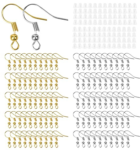 Naapesi Kit Creazione di Orecchini, 50 Ganci per Orecchini Argento 50 Ganci per Orecchini Oro Monachelle per Orecchini Ipoallergenici con 100 Chiusure per Orecchini per Creazione di Gioielli Fai da Te