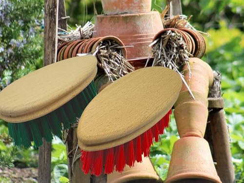 2 x MAAJ Set TERRACOTTABÜRSTE/BLUMENTOPFBÜRSTE/GARTENBÜRSTE GRÜN + ROT Harte ELASTON Borsten - Made IN Germany - VEGAN