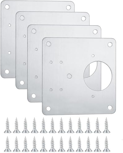 4 Pcs Stainless Steel Hinge Repair Plate, Cabinet Hinge Repair Plate with Hole Bracket, Kitchen Door Hinge Repair Plate with Custom Screws for Kitchen Furniture Wardrobe (4)