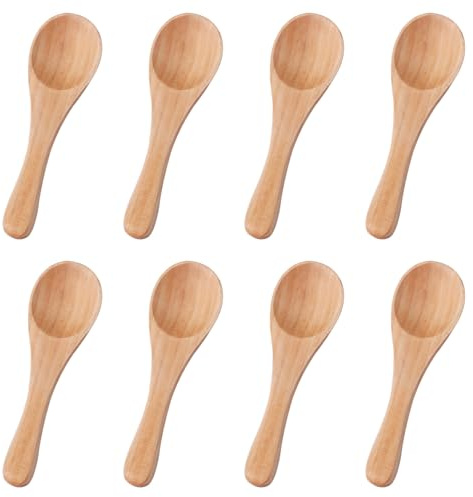 Lot de 8 Petites Cuillères en Bois, 10 x 3 cm - Mini Cuillères à Condiments et Épices en Bois - Ustensiles de Service pour Épices et Sauces