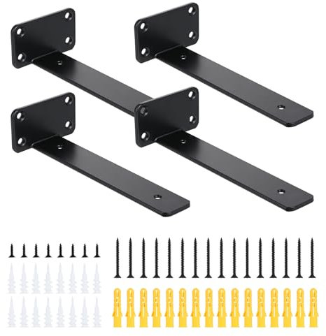 4 Pièces Équerre Étagère Murale 20 cm - Support Étagère Murale - Équerre Charge Lourde - Fixation Étagère Invisible - Charge Maximale 75KG (Noir)