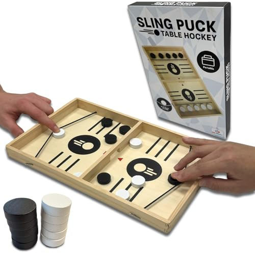 Tischfussball Slingpuckspiel - Tisch Hockey Brettspiel - Hochwertiges Sling Puck Spiel für Zuhause & Büro - Hockey Brett Spiel Kinder & Erwachsene, Schwarz/Weiß