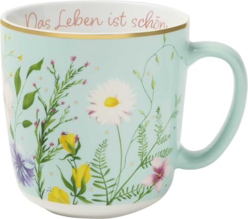 Blütenträume Kaffeebecher Das Leben ist schön, 350 ml: Kaffeetasse, Teetasse, Becher aus Porzellan mit Goldakzenten. Schönes Geschenk für Freunde