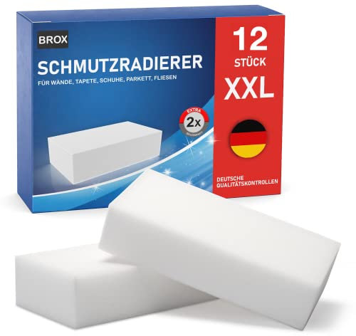 BROX® Dirt Removal Eraser - 12 x Sponge - Abrasion Sponge for White Walls, Shoes and Floors - Durable Magic Eraser Sponge for All Stains Types (12 Pieces)