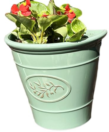 Darthome 2x Glossy Wall Planter 23cm Ceramic Effect Plastic Semi Circular Garden Pot Decor (2)