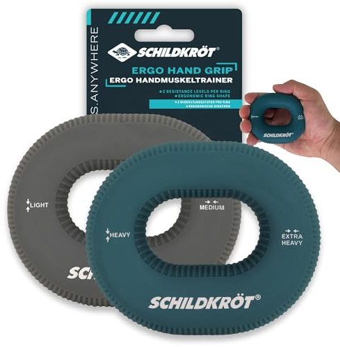 Schildkröt Ergo Handtrainer 2er Set | Silikonring für Unterarm- und Handtraining | 4 Widerstandsstufen für progressives Training