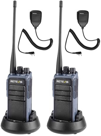 Retevis C64 Walkie Talkie Controllo Vocale, Radio Bidirezionale Ricaricabile a Lungo Raggio, 2500mAh, VOX, Radio ad Alta Potenza con Microfono Altoparlante per Sicurezza, Emergenza (Nero, 2 Pezzi)